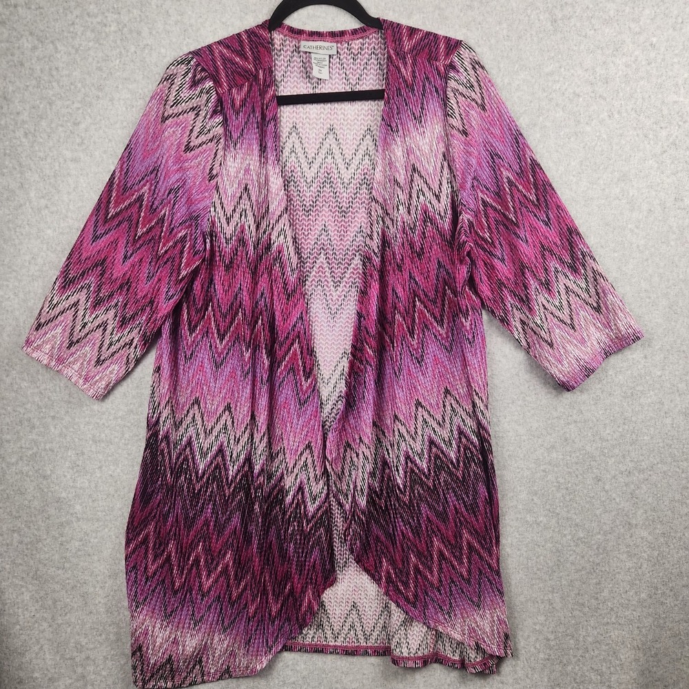 Catherines Cardigan Size XL Pink Purple Open‎ Knit  Boho  Geometric Duster